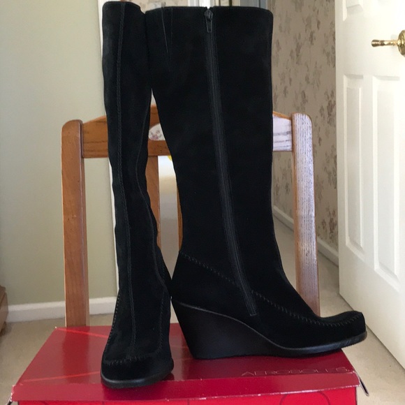 tall black suede wedge boots